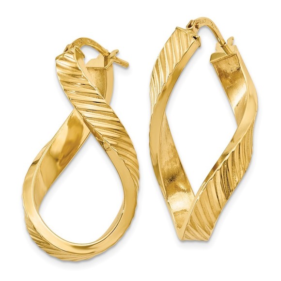 14K Twisted Textured Oval Hoop Earrings - Picture 4 of 4